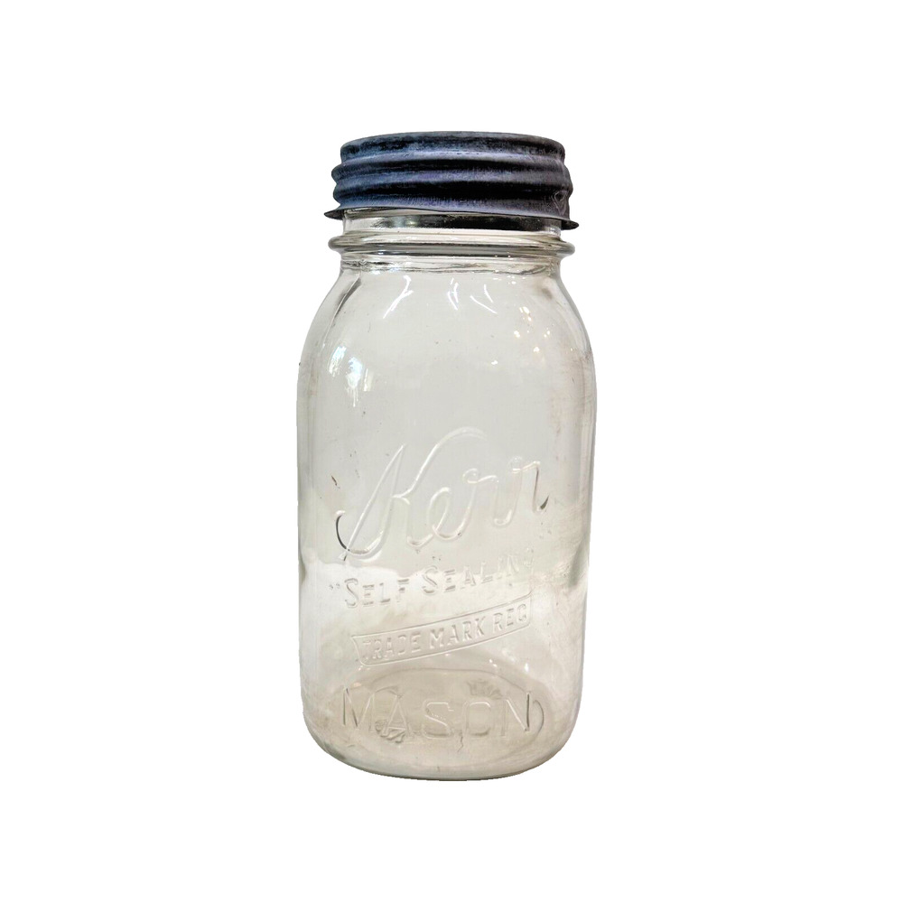 Vintage Kerr Self Sealing Wide Mouth Quart Mason Jar Zinc Porcelain Lid 7" 505